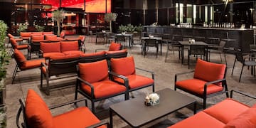 a room with tables and chairs