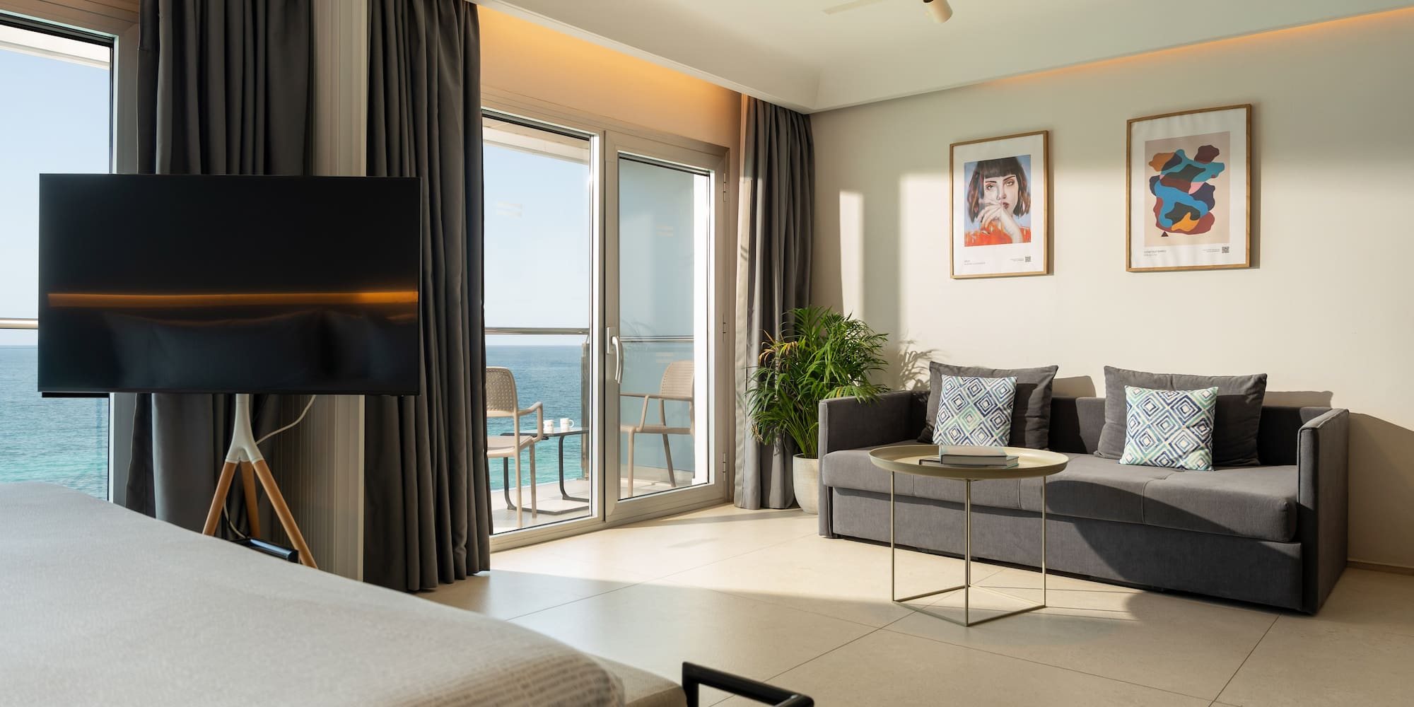 a room with a television and a couch