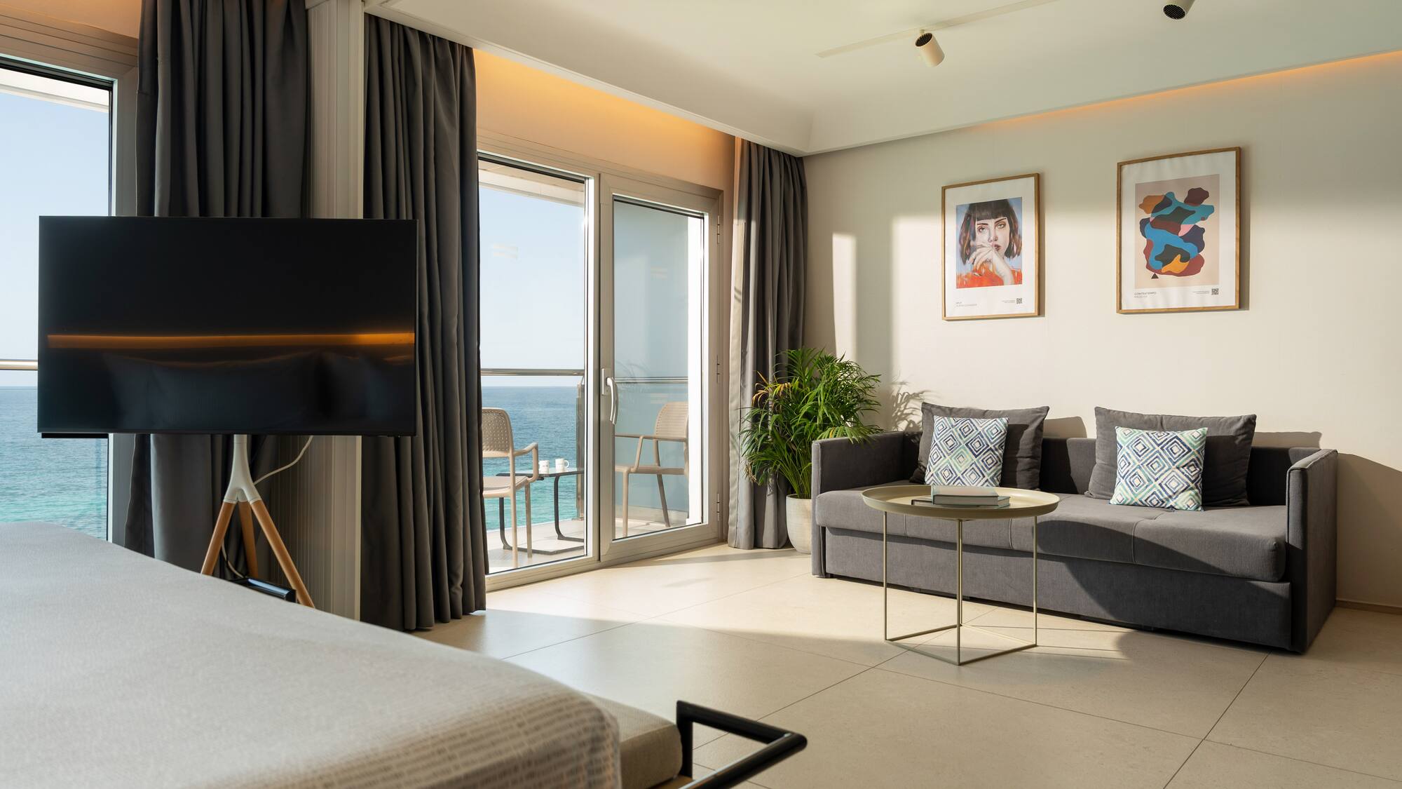 a room with a television and a couch