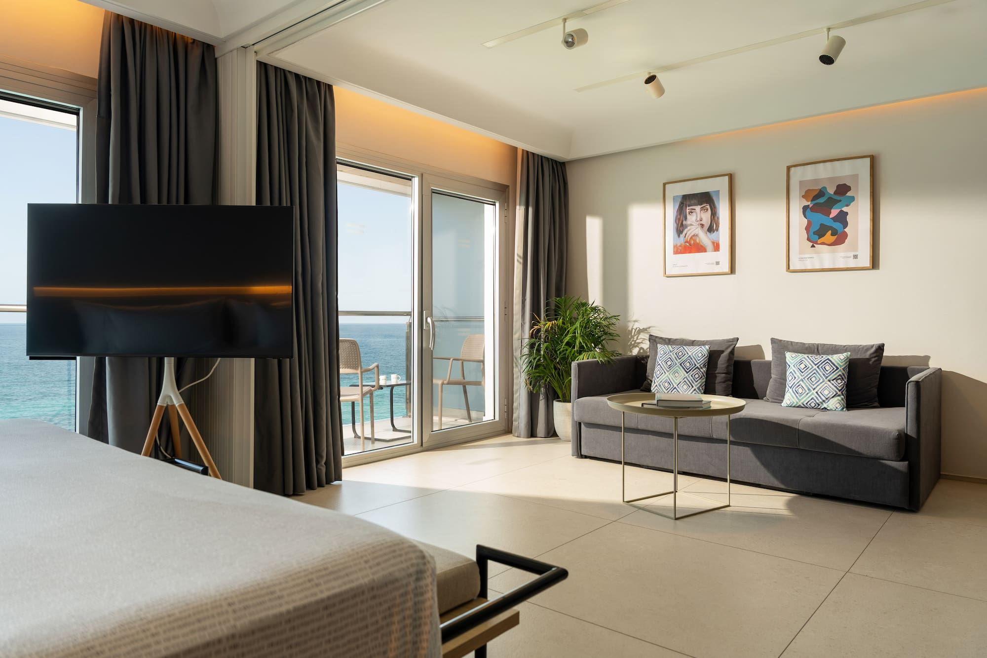 a room with a television and a couch