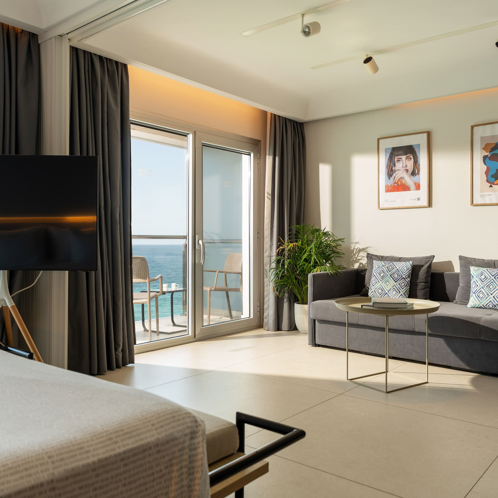 a room with a television and a couch