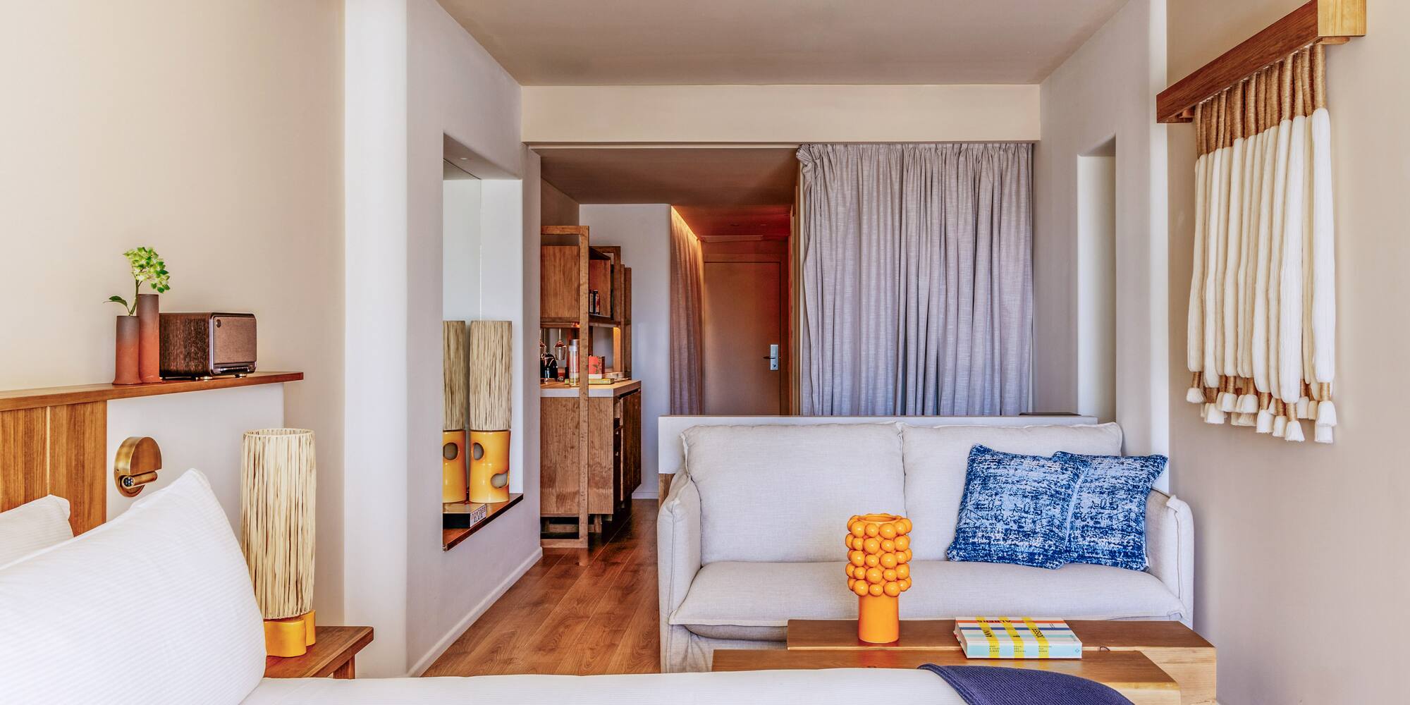 a room with a couch and a table