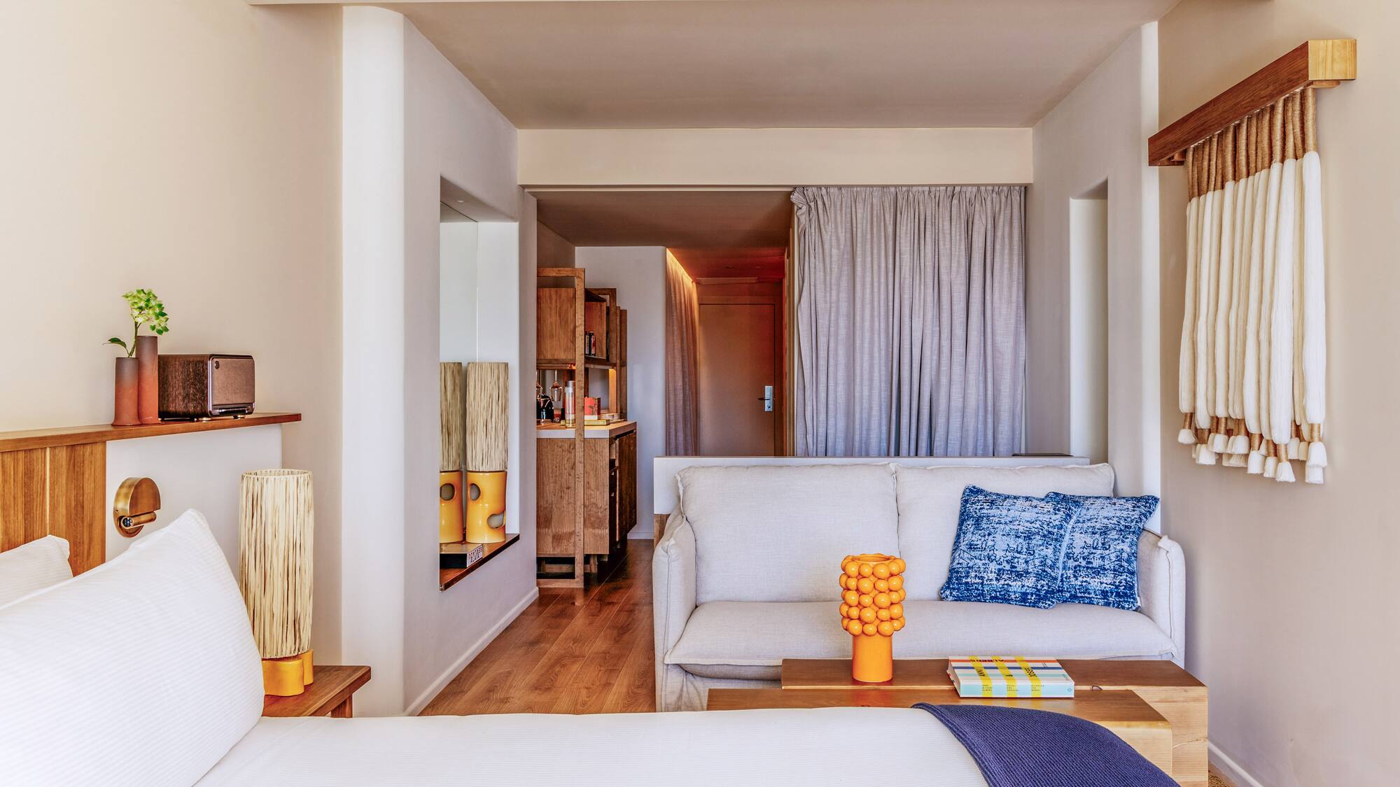 a room with a couch and a table