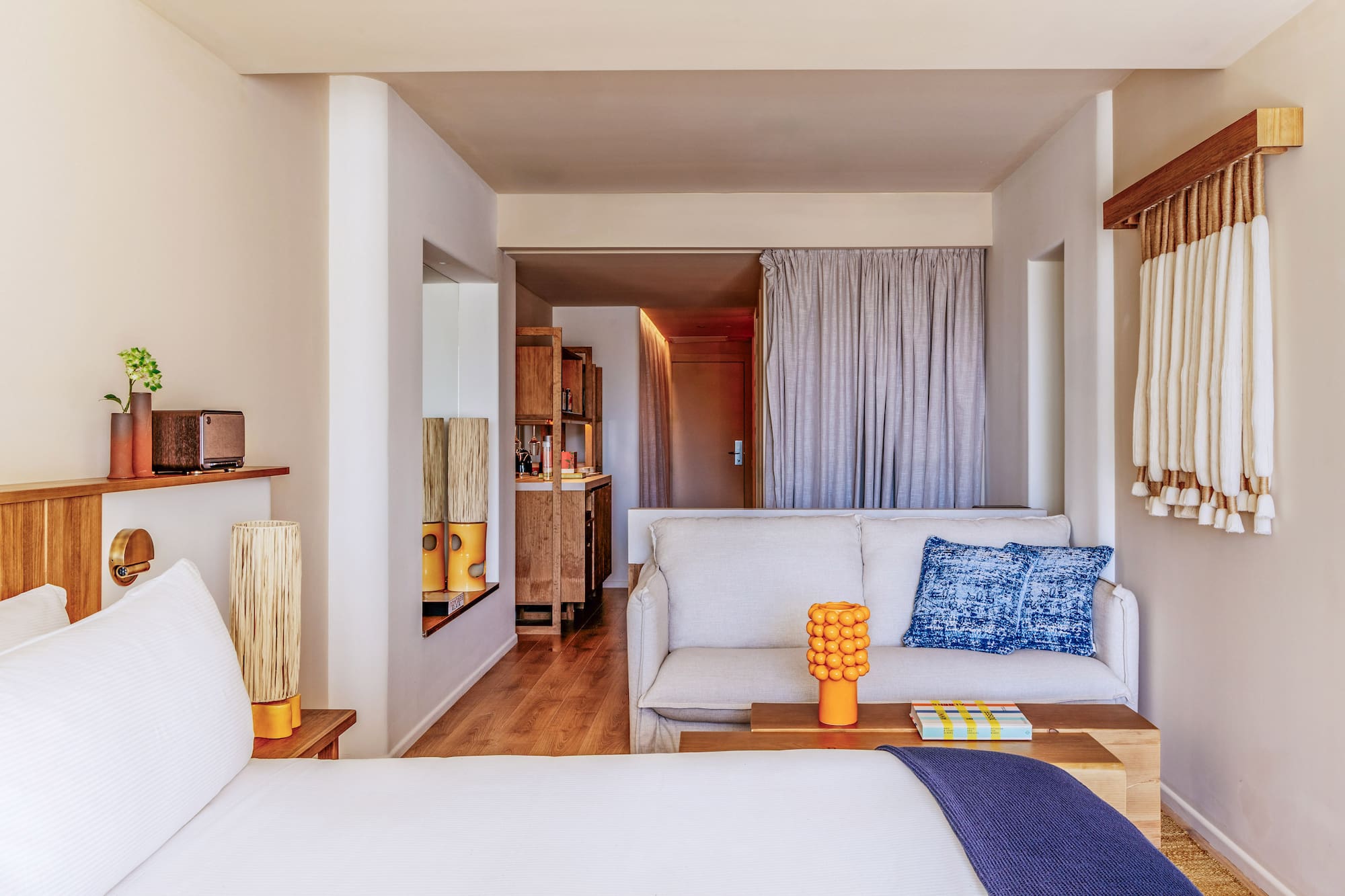 a room with a couch and a table