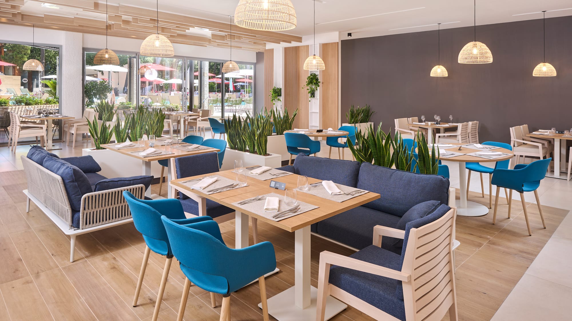 a restaurant with tables and chairs