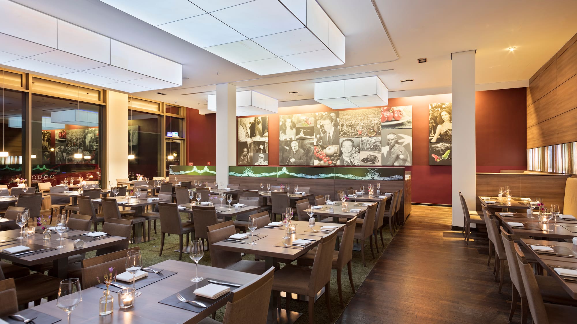 a restaurant with tables and chairs