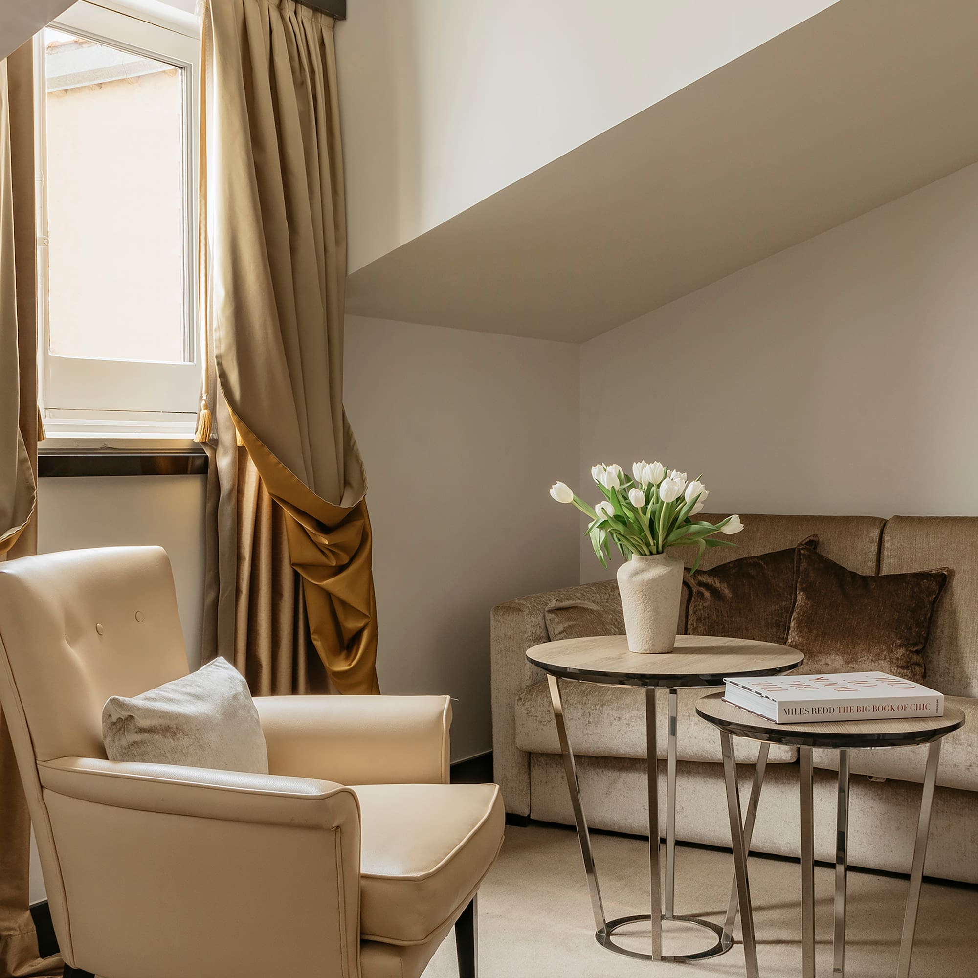 a room with a couch and a table