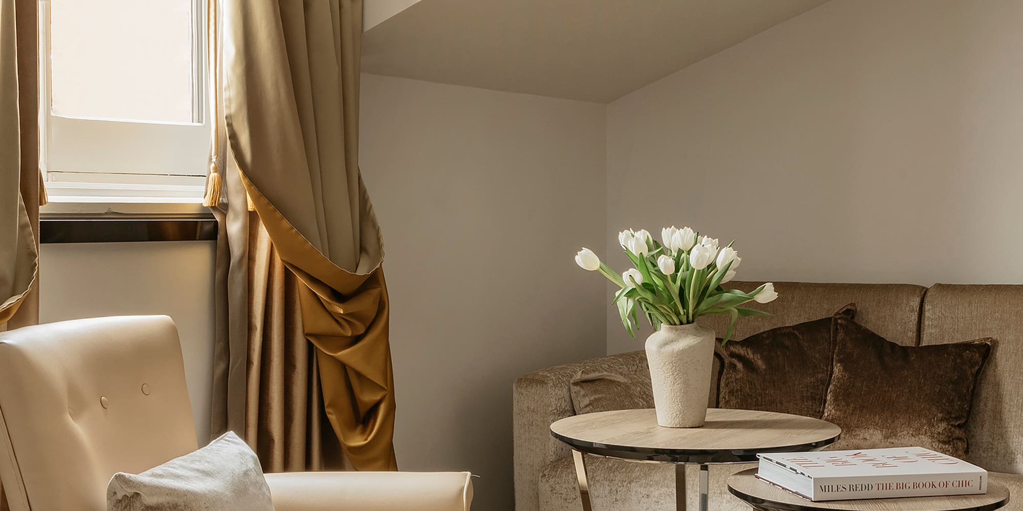 a room with a couch and a table