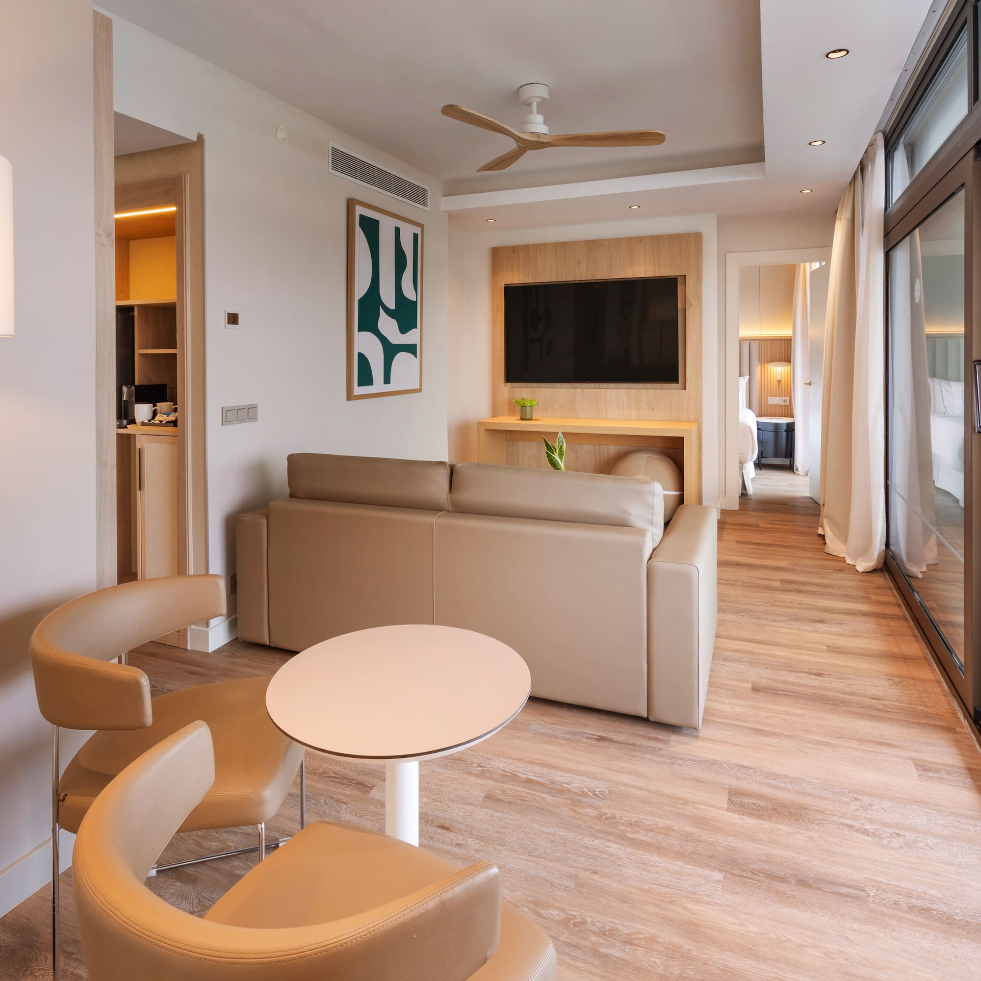 a room with a couch and a table