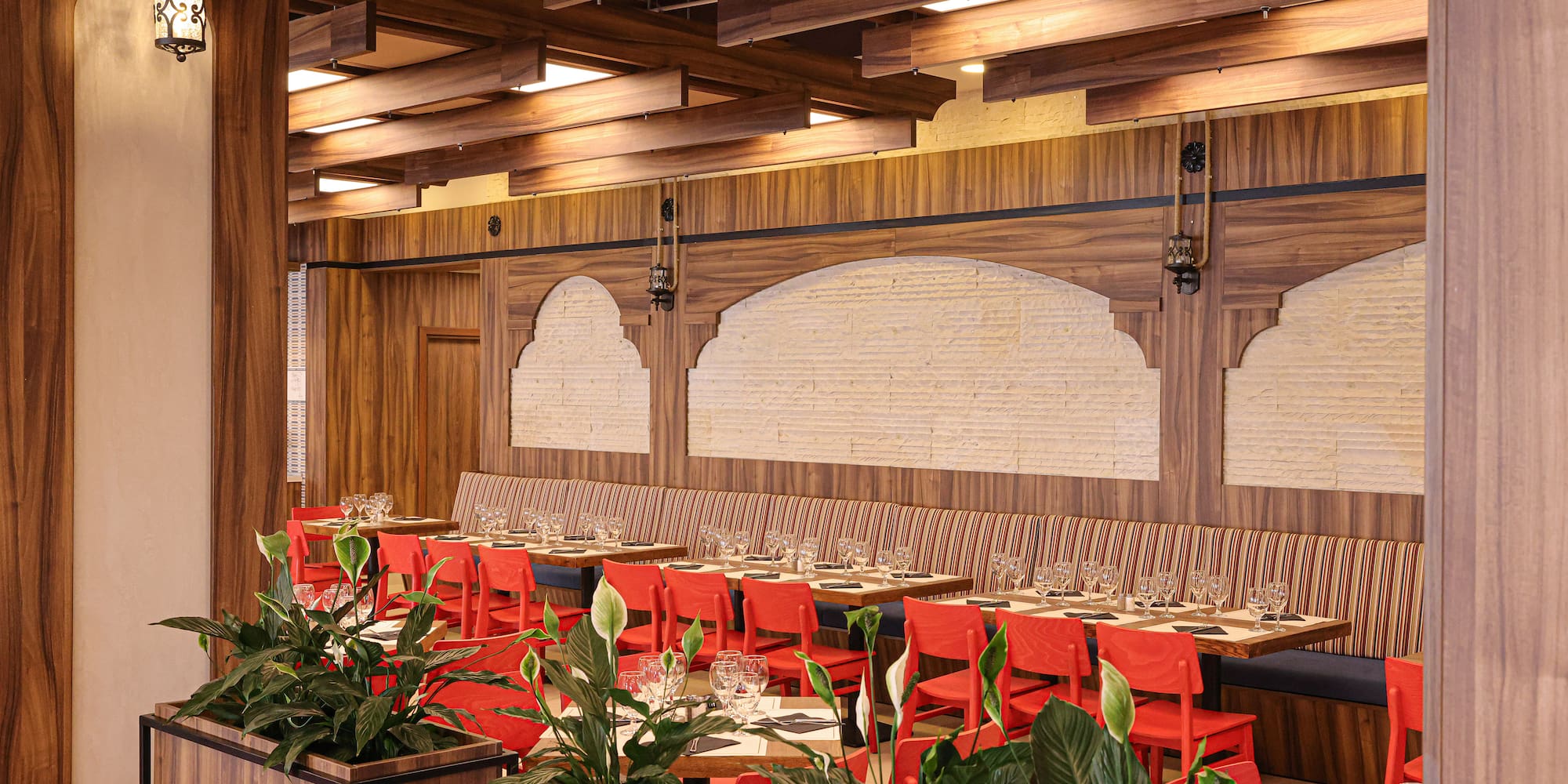 a room with tables and chairs