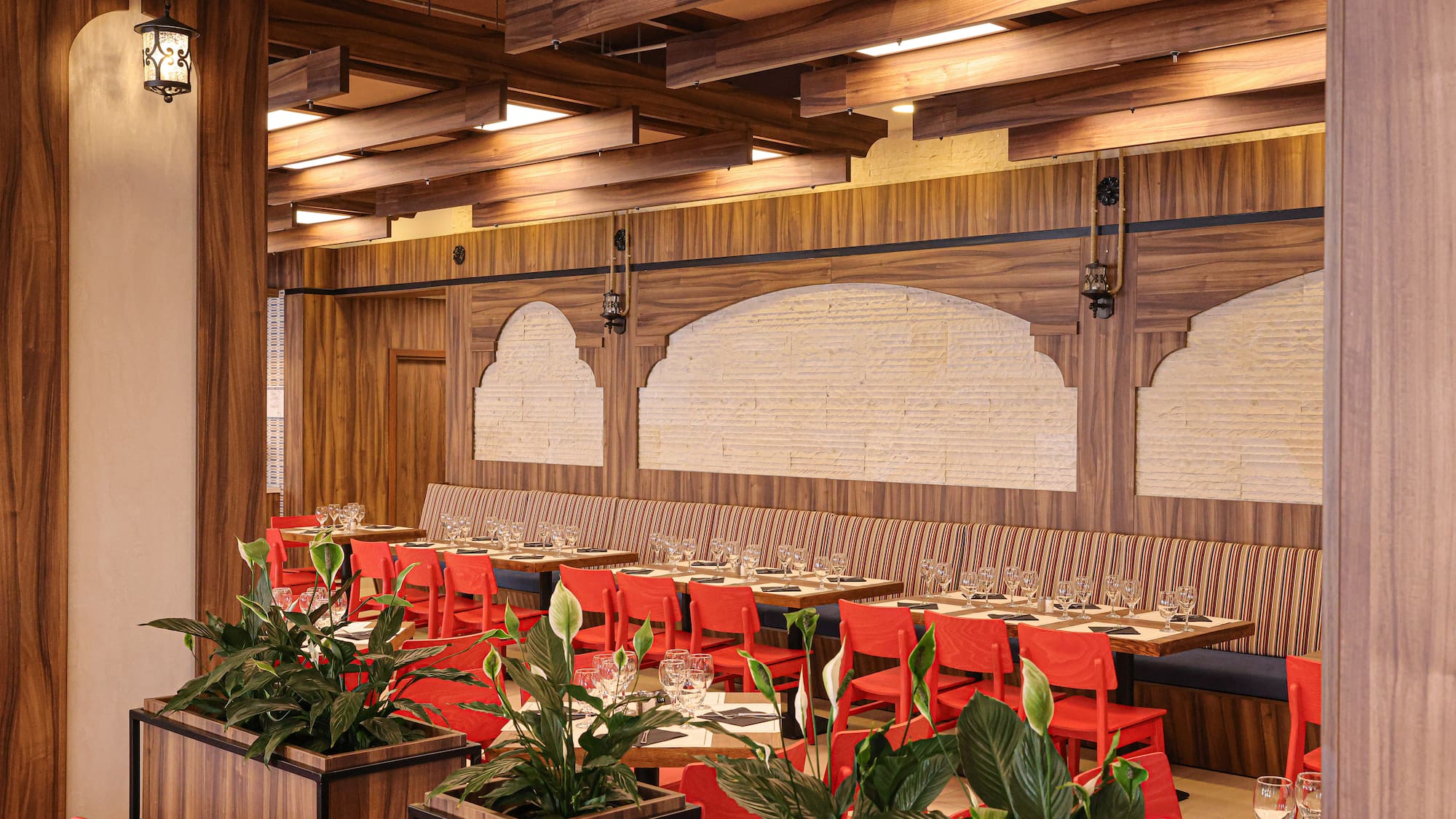 a room with tables and chairs