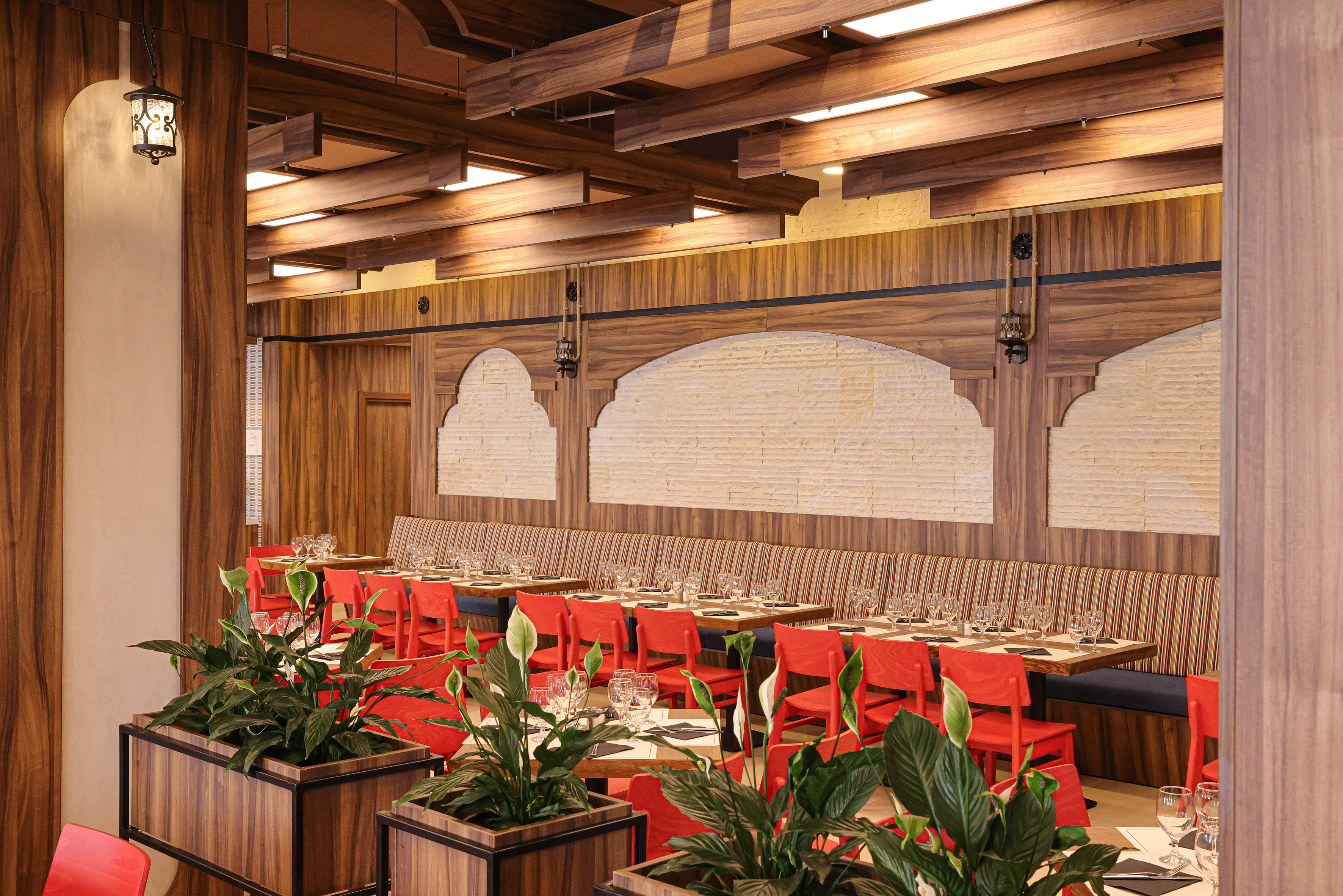 a room with tables and chairs