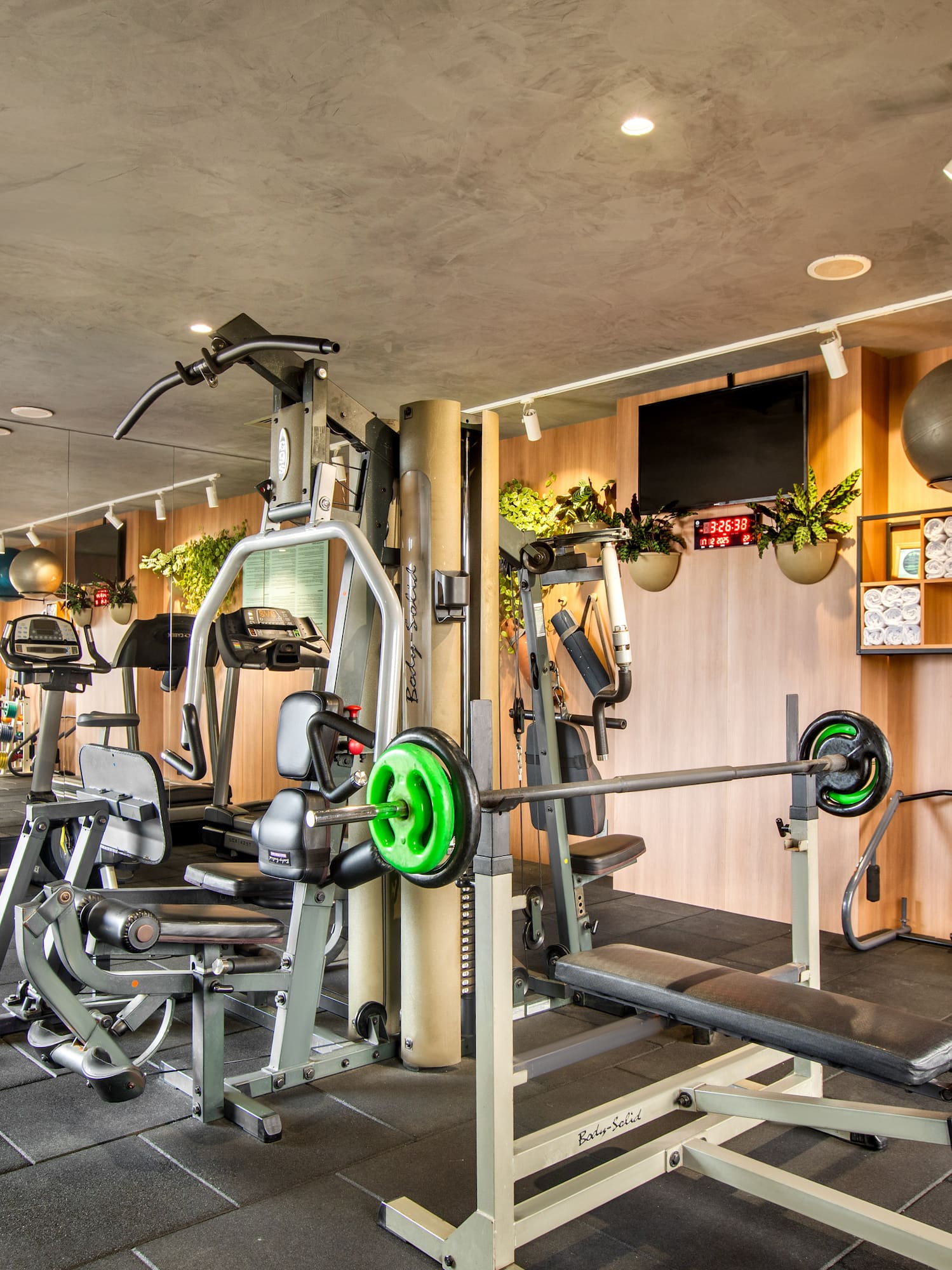 a gym with exercise equipment