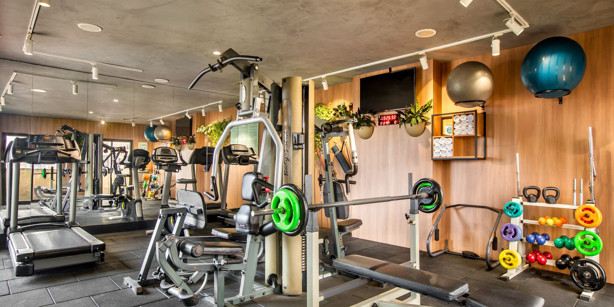 a gym with exercise equipment