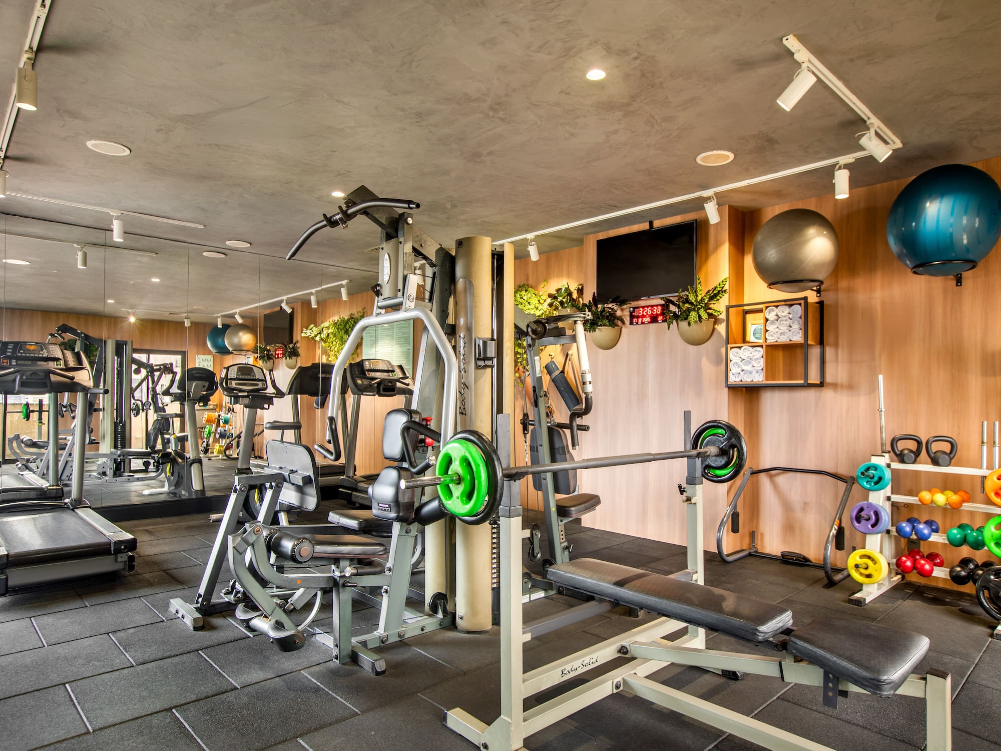 a gym with exercise equipment