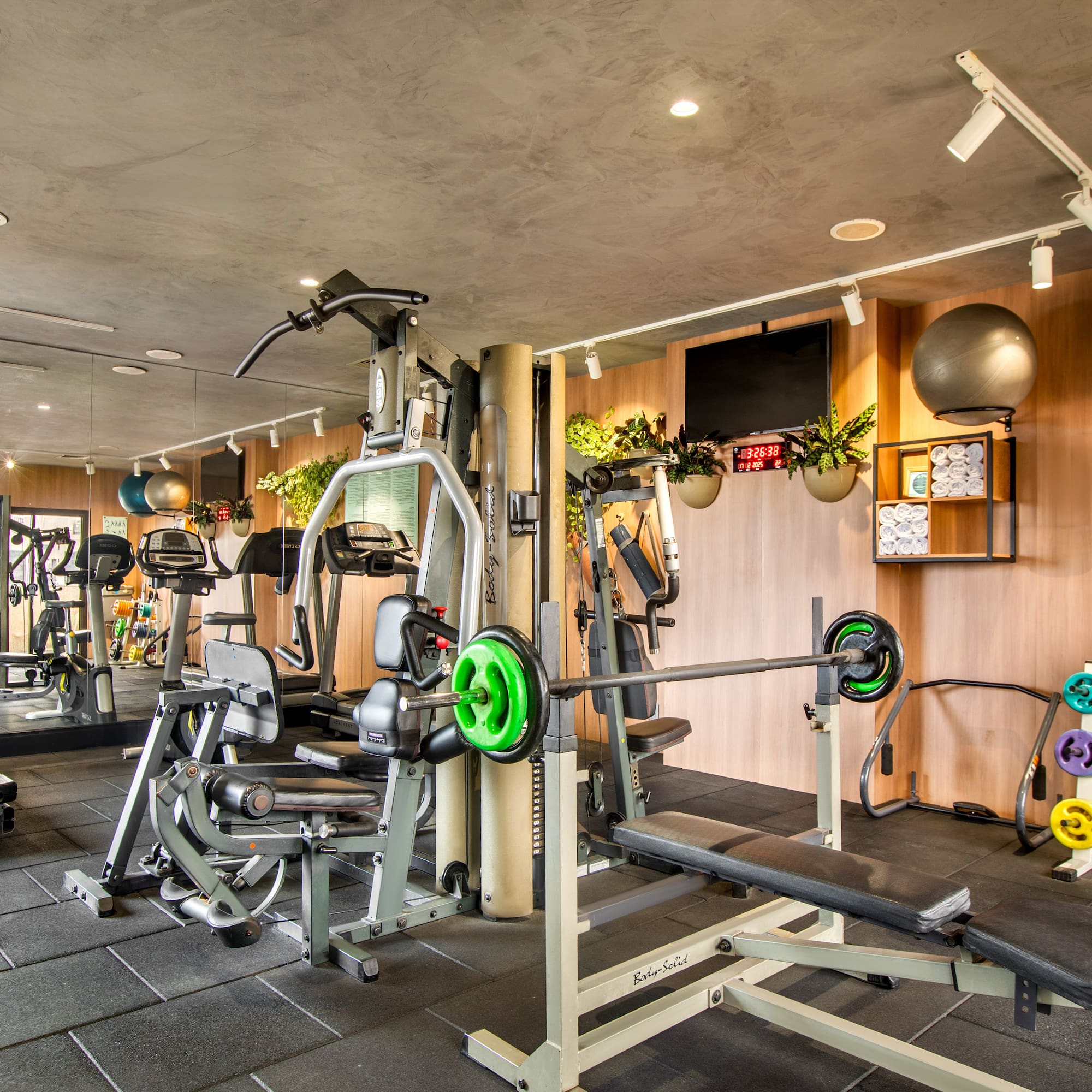 a gym with exercise equipment