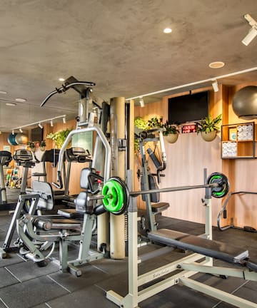 a gym with exercise equipment