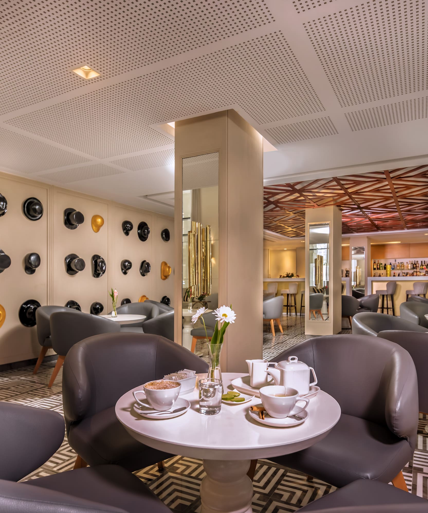 a room with a table and chairs