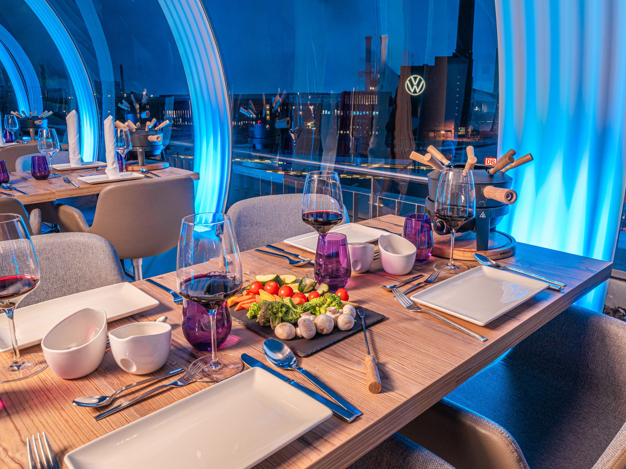 a table with plates and glasses on it