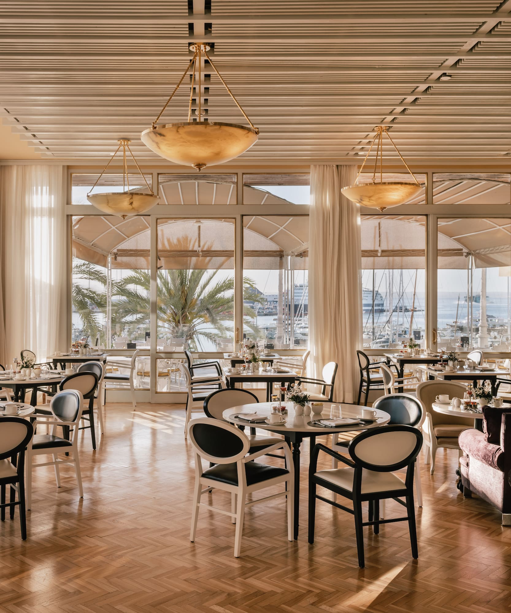 a room with tables and chairs