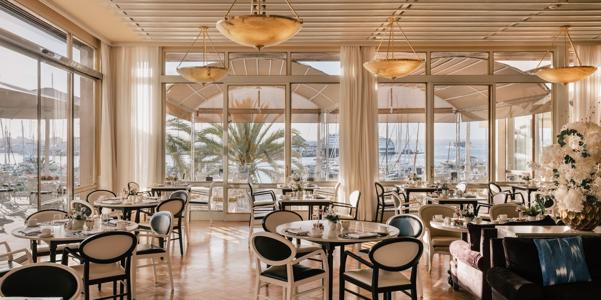 a room with tables and chairs