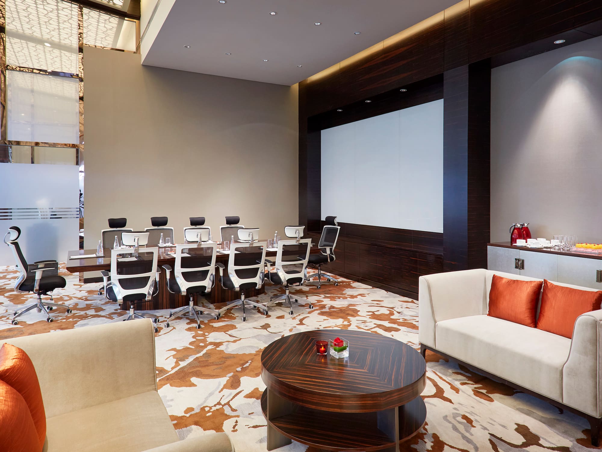 a room with chairs and a table