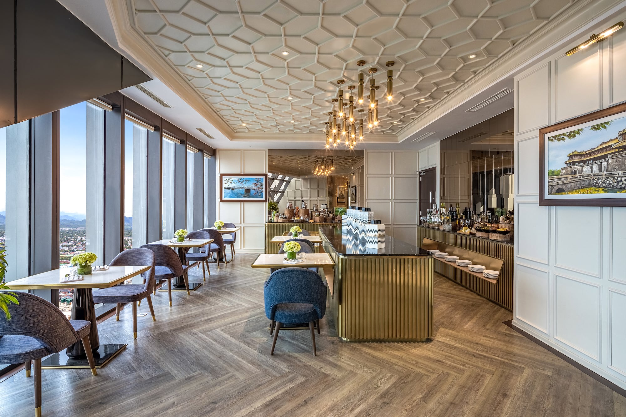 a room with tables and chairs