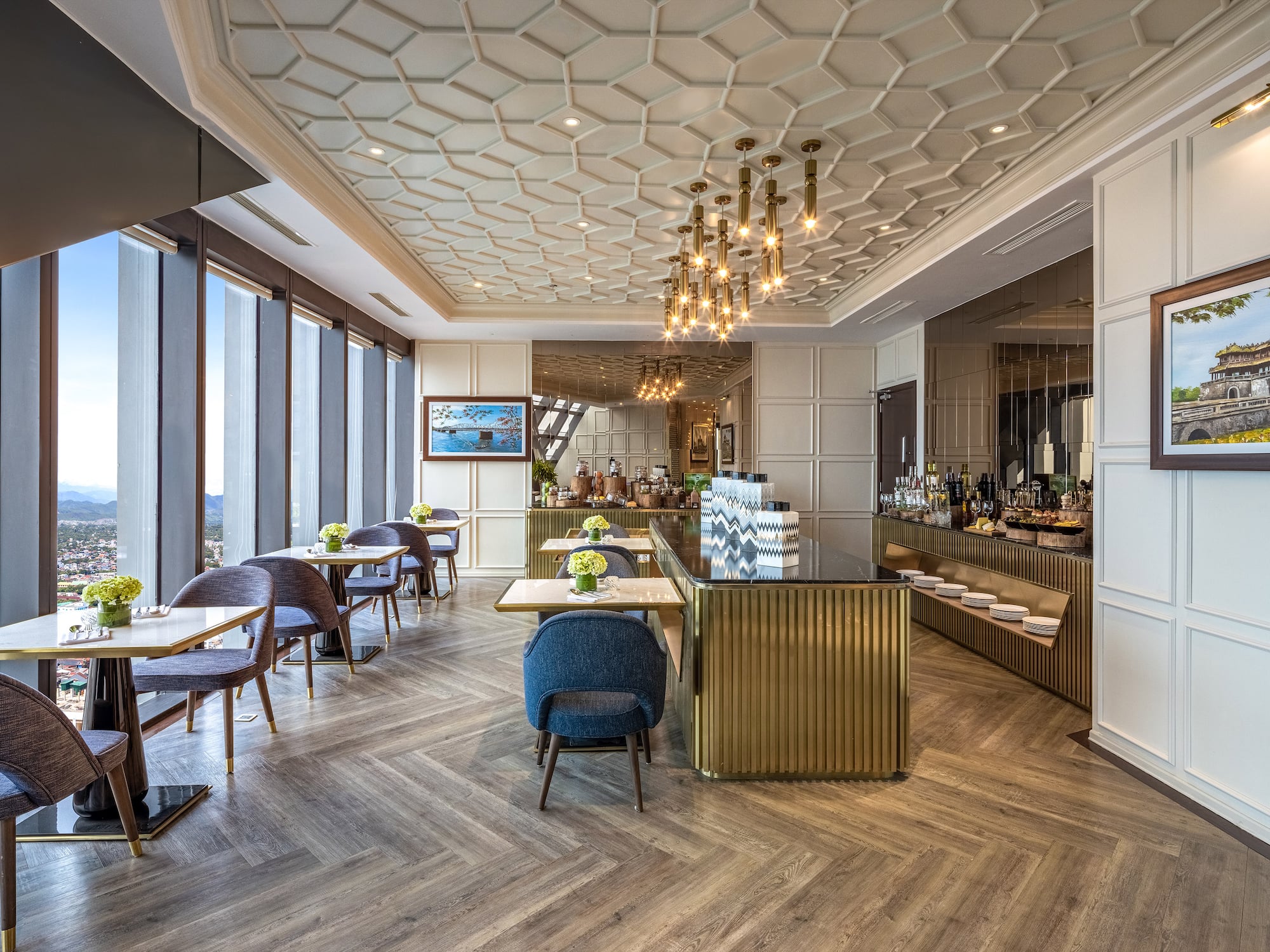 a room with tables and chairs