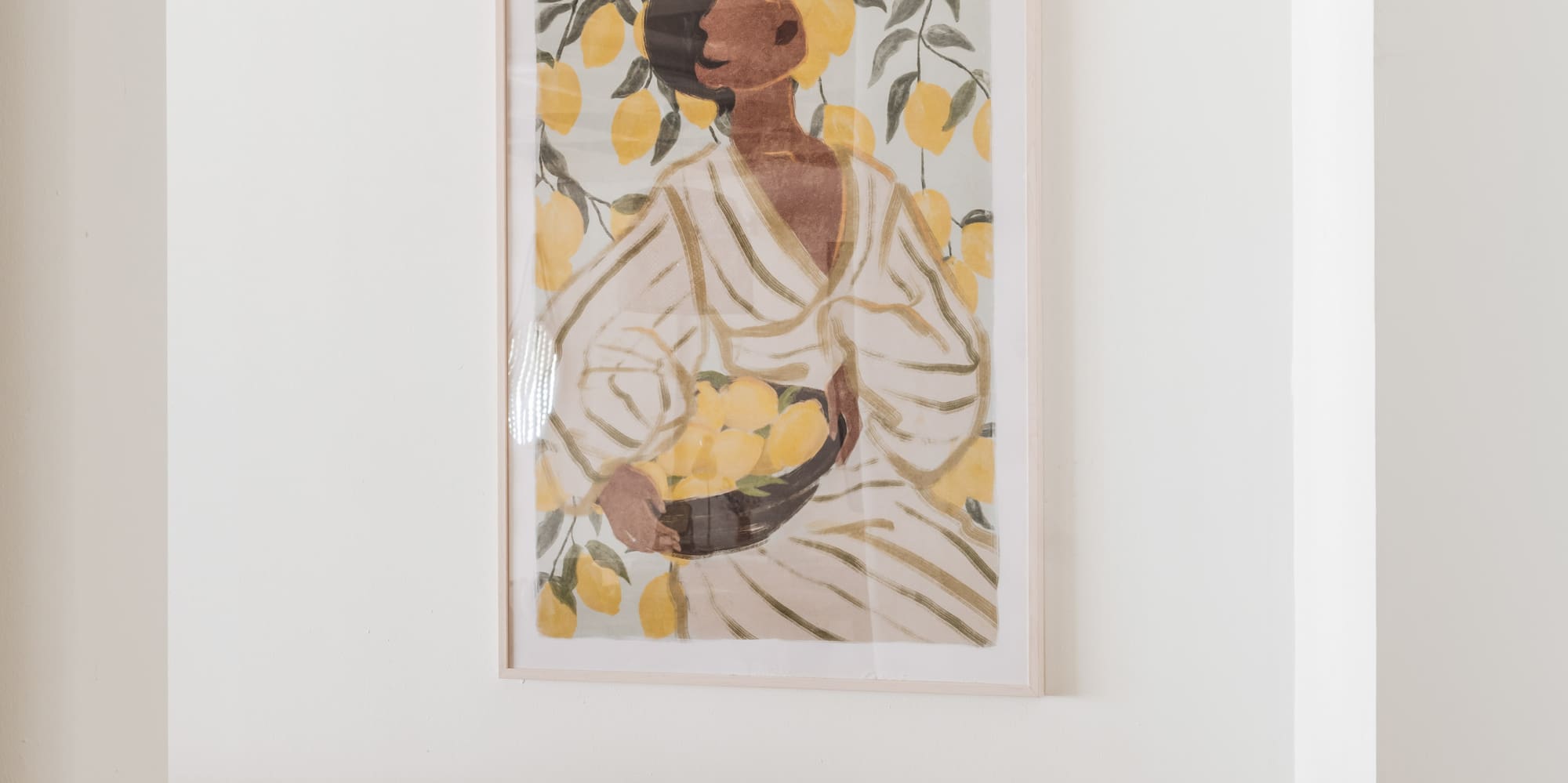 a painting of a woman and baskets on a wall