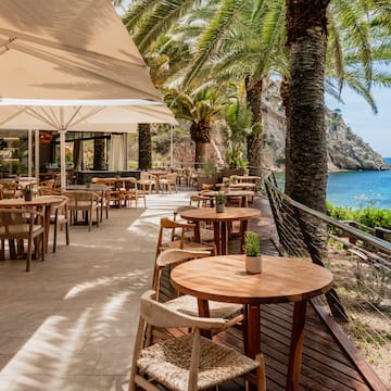 tables and chairs outside a restaurant