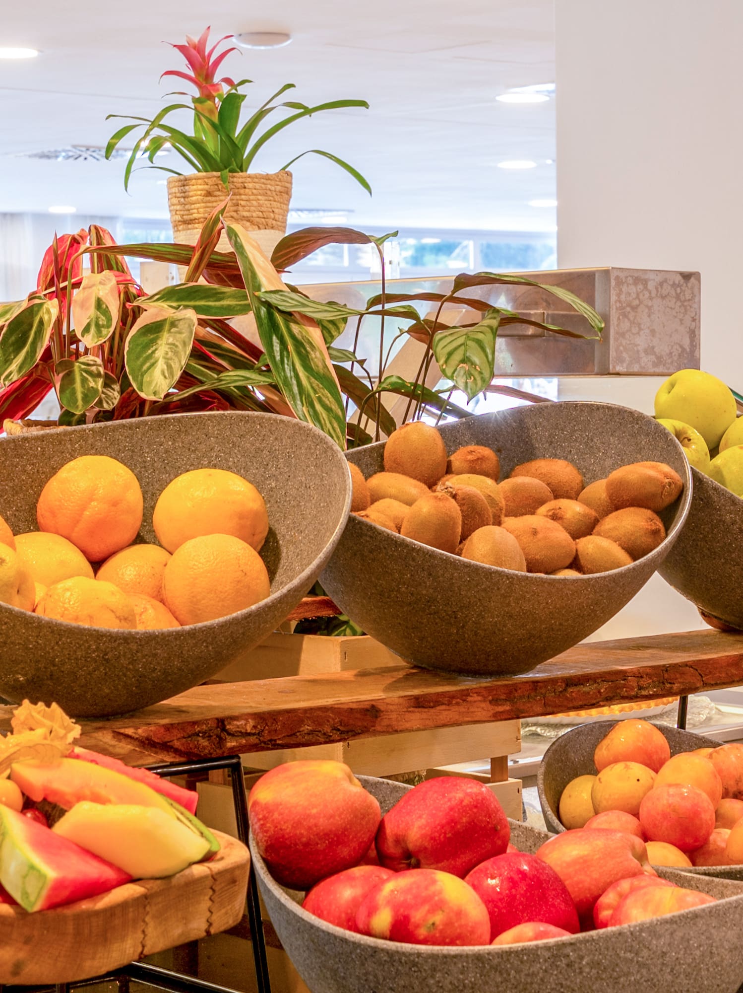 a group of bowls of fruit
