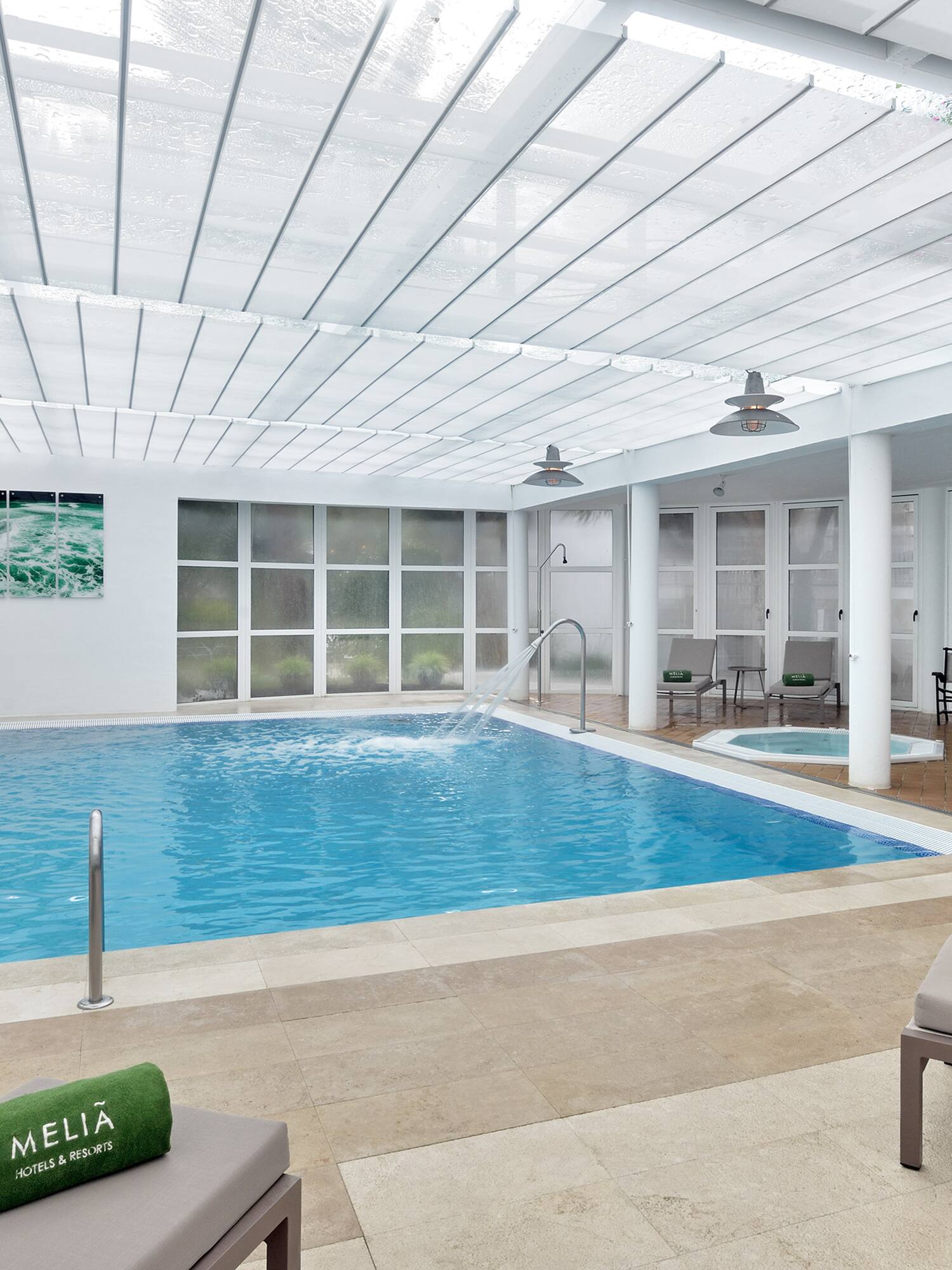 a swimming pool inside a room