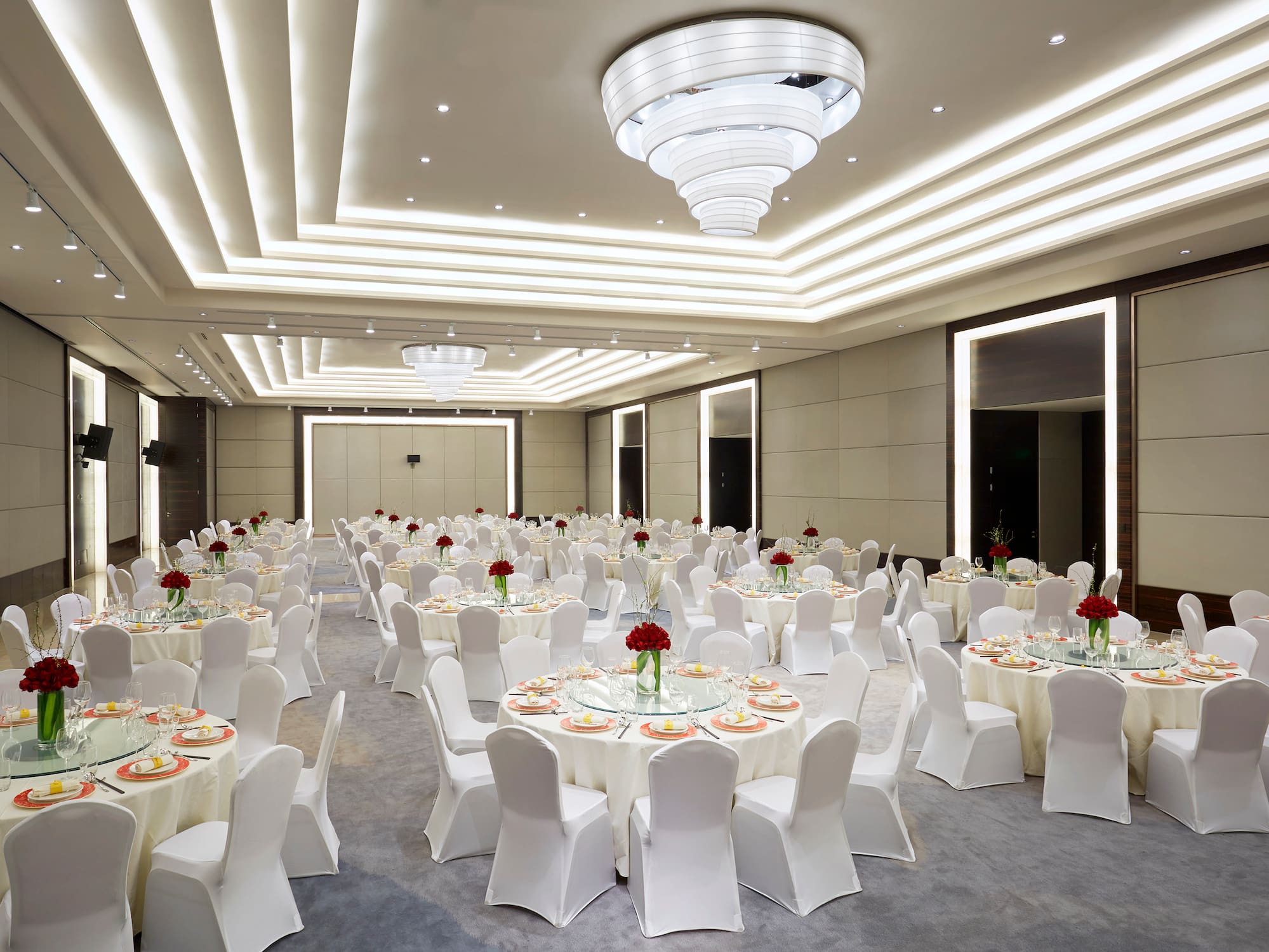 a room with tables and chairs