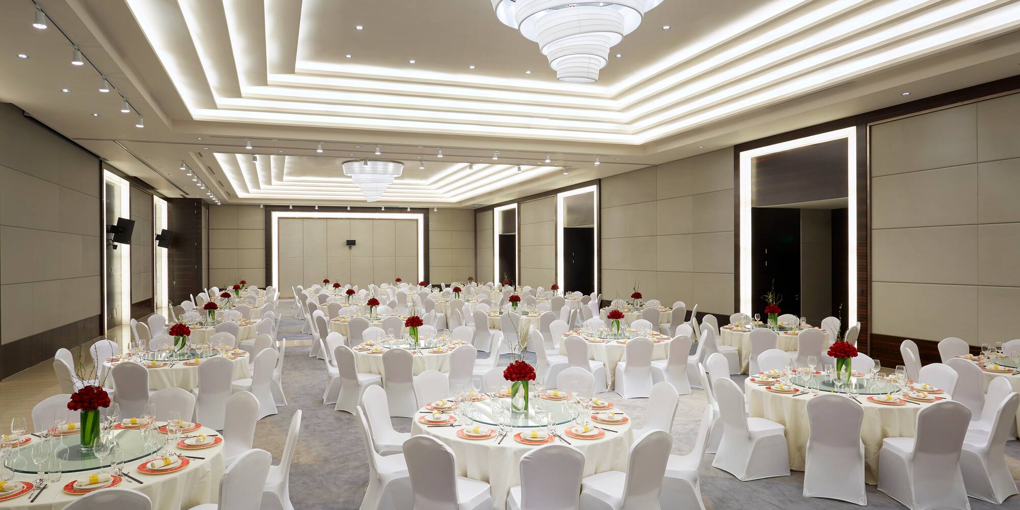 a room with tables and chairs