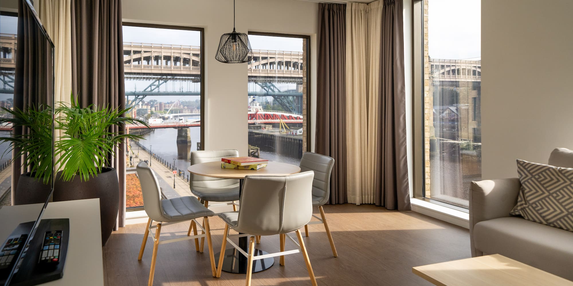 a room with a table and chairs