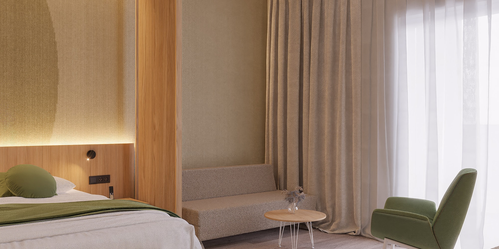 a room with a bed and a couch