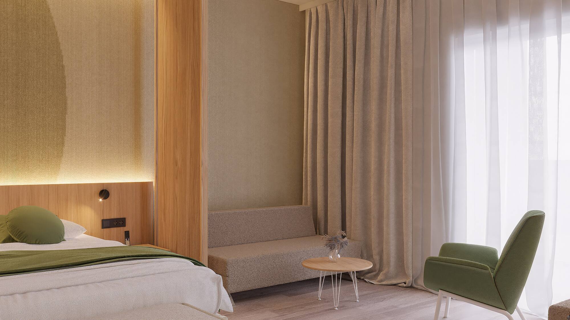 a room with a bed and a couch