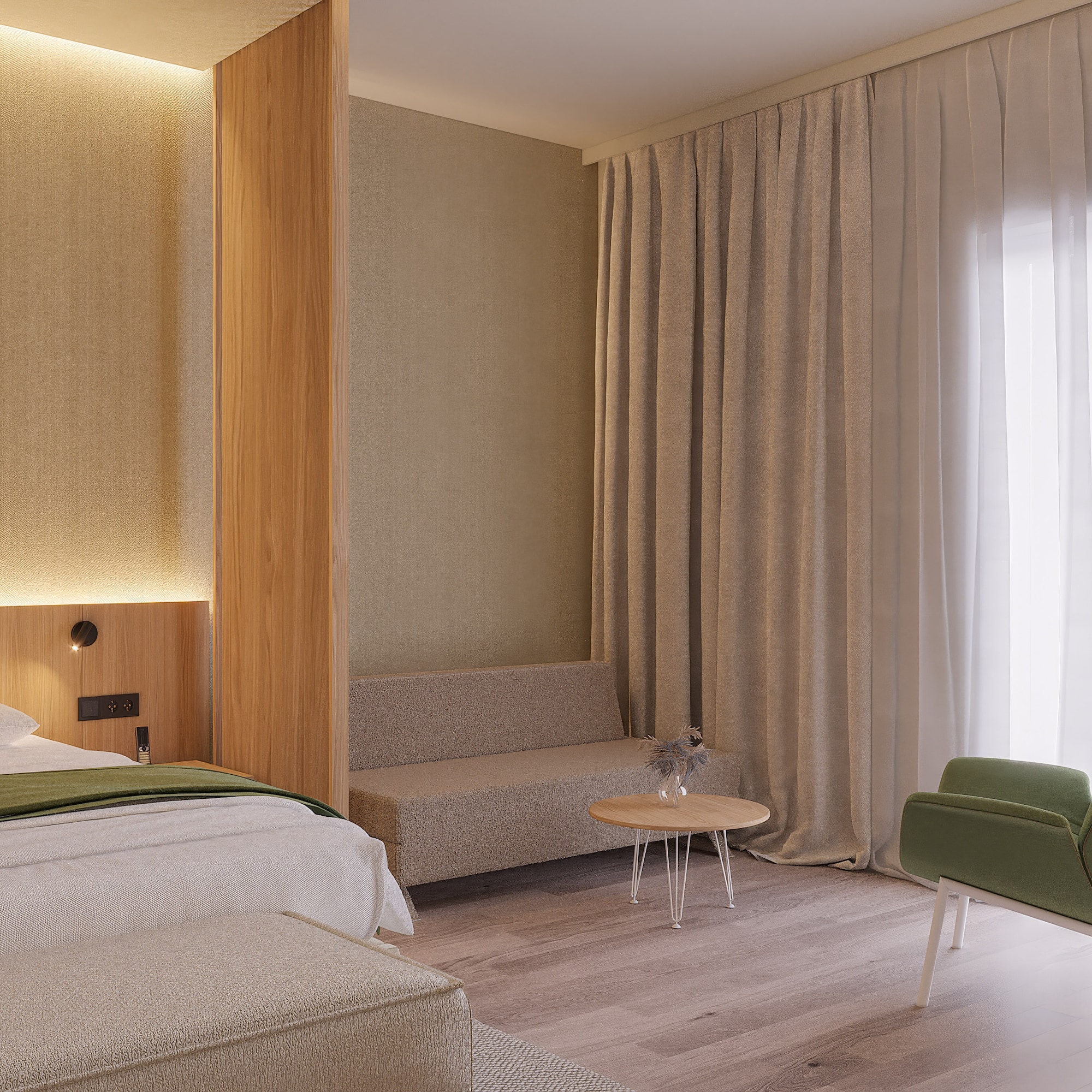 a room with a bed and a couch