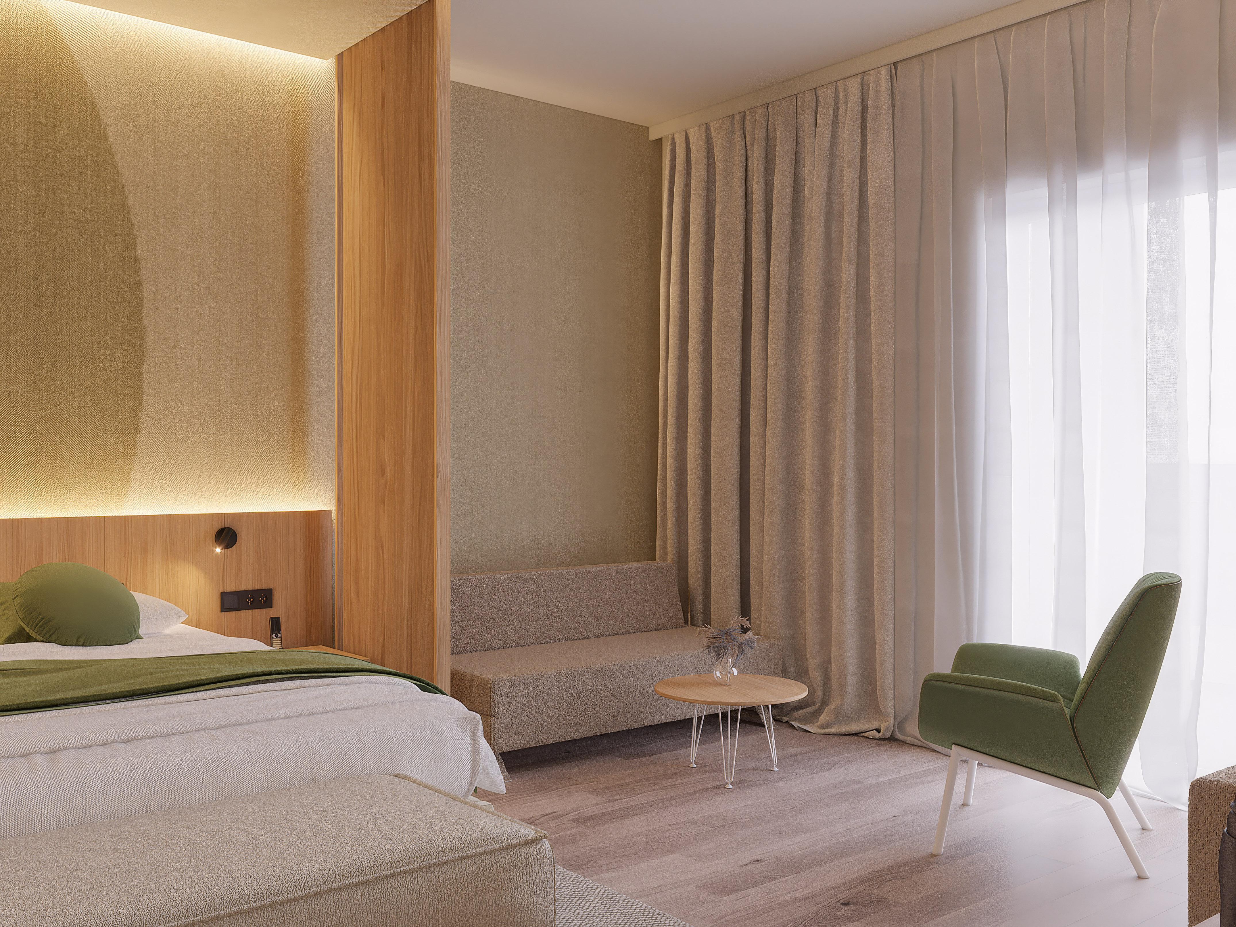 a room with a bed and a couch