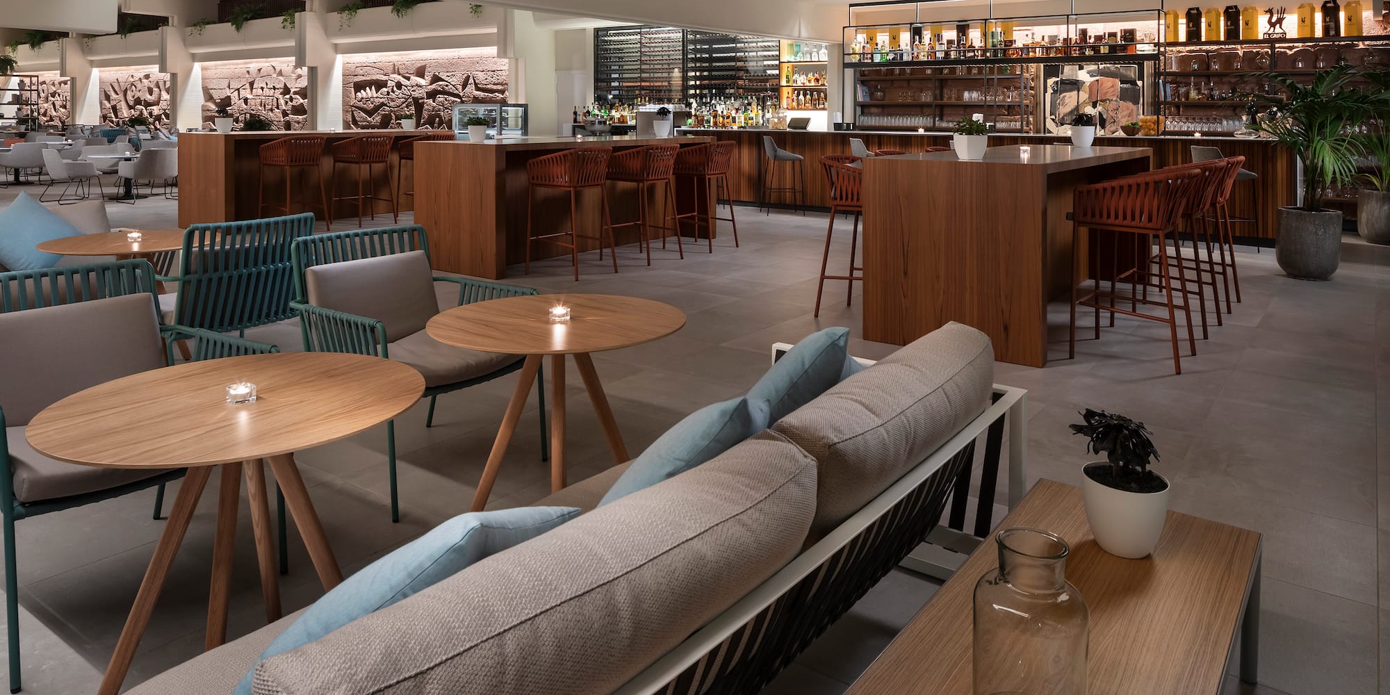 a room with tables and chairs