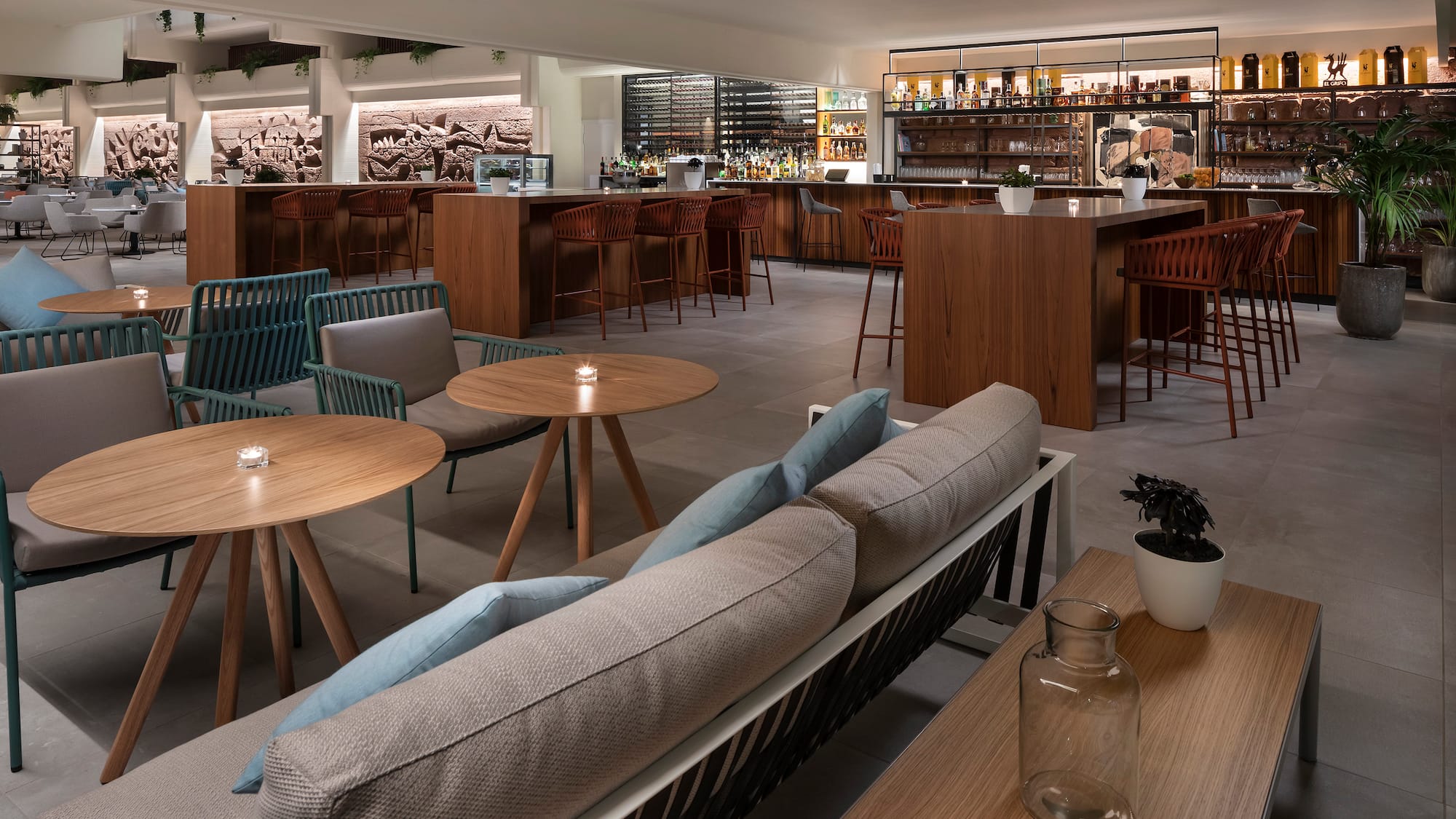 a room with tables and chairs