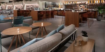 a room with tables and chairs