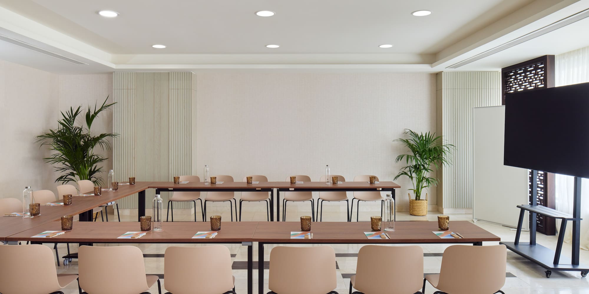 a room with tables and chairs