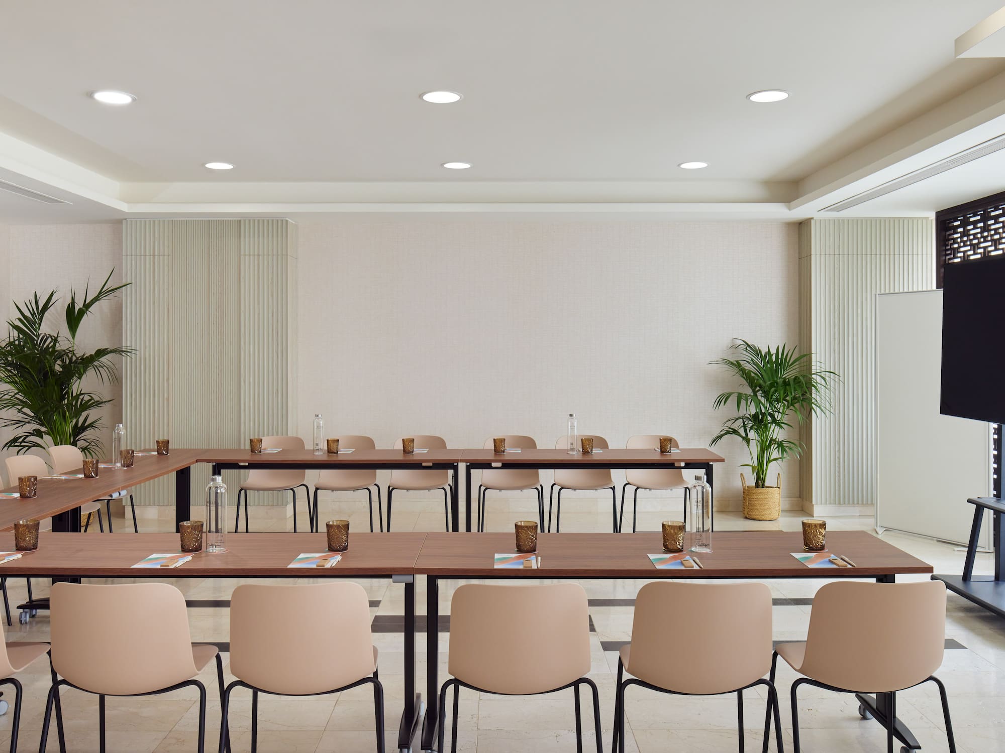 a room with tables and chairs