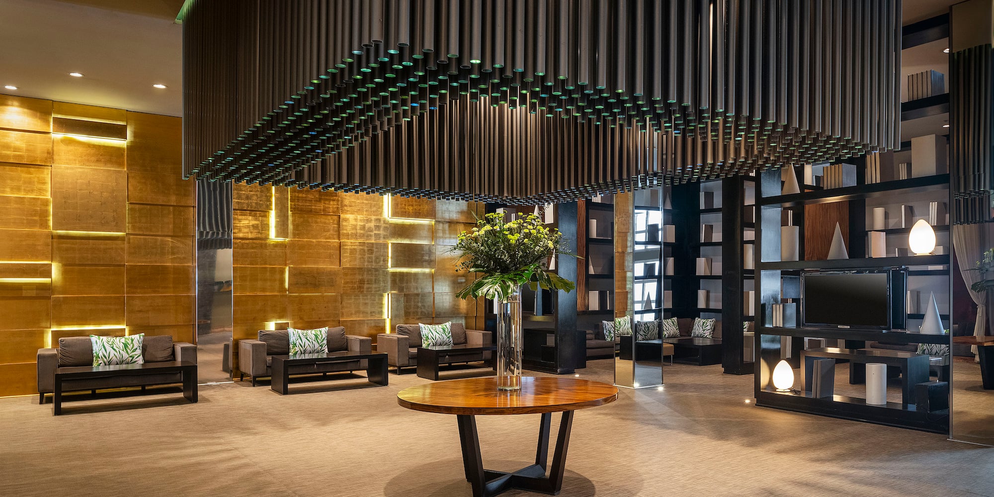 a room with a table and chairs