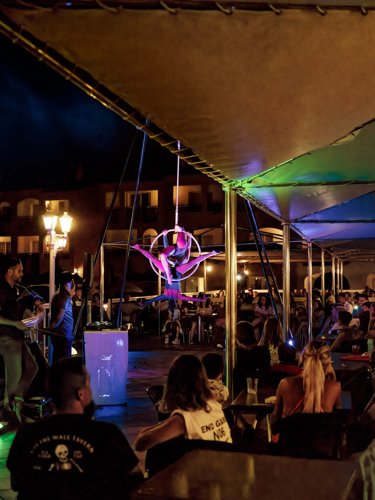 a group of people on aerial acrobats