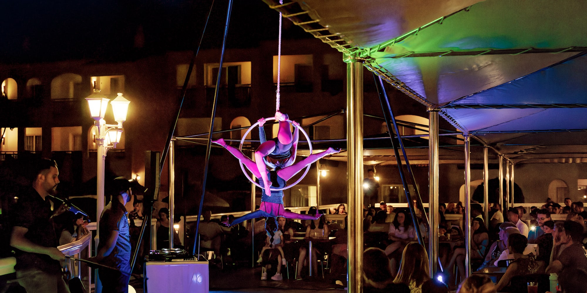 a group of people on aerial acrobats