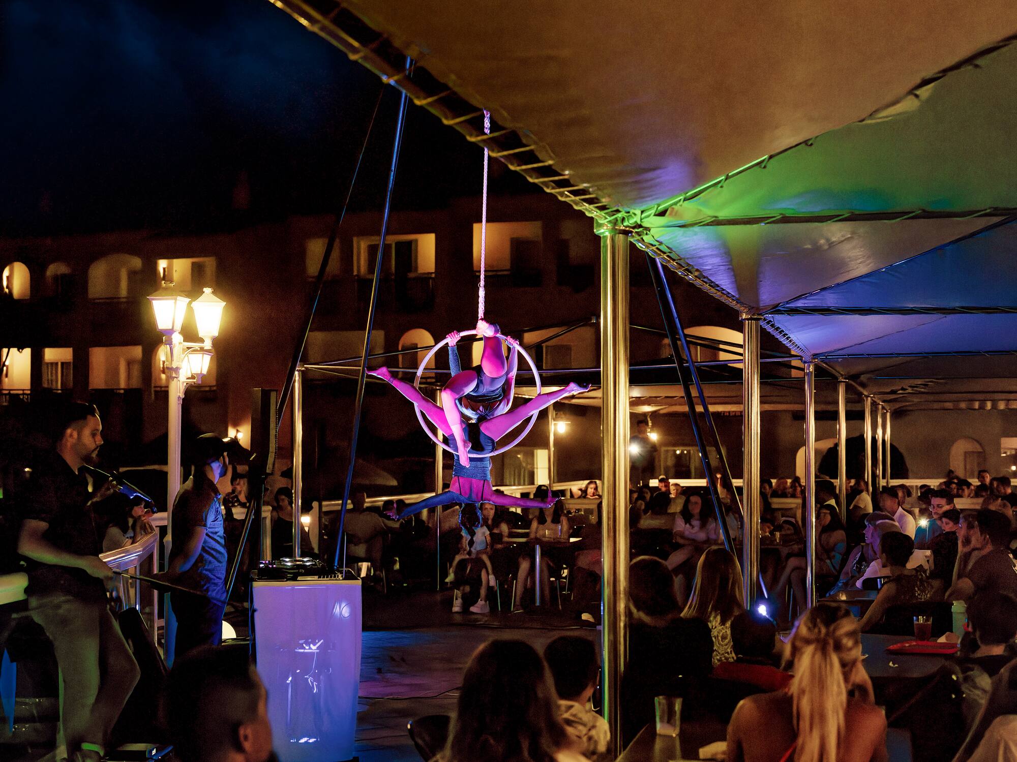 a group of people on aerial acrobats