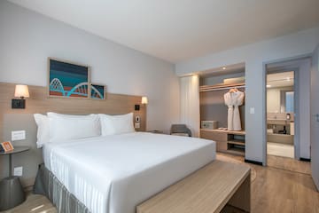 a bed in a hotel room