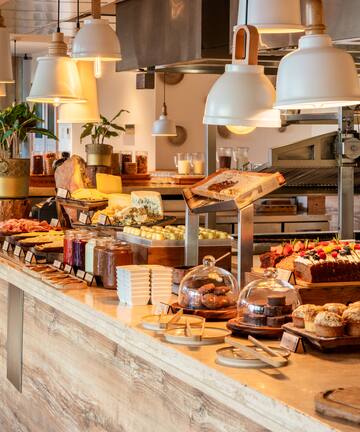 a counter with food on it